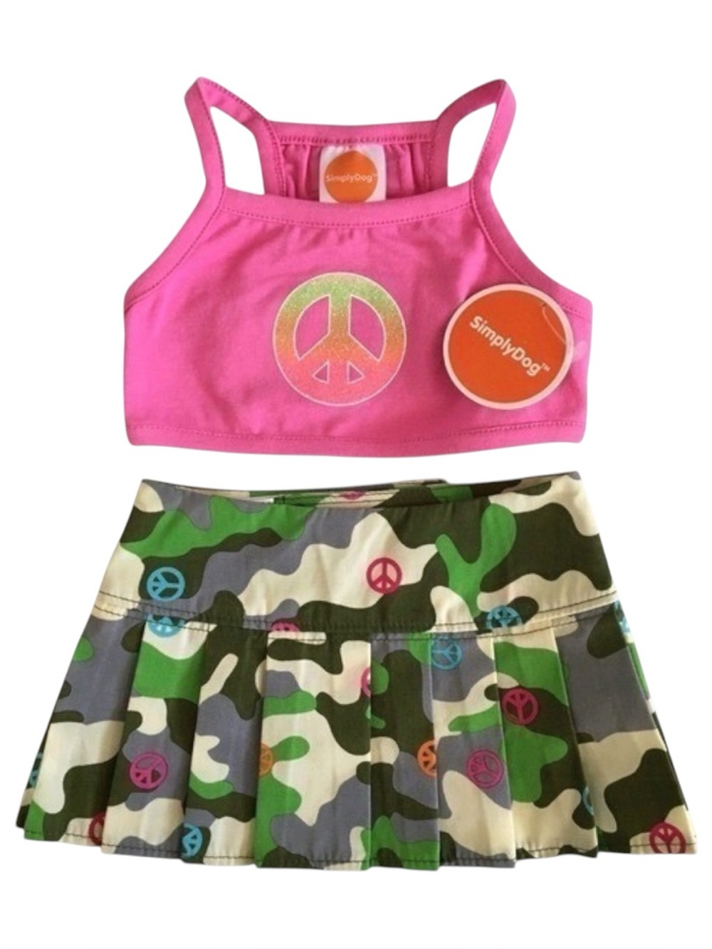 SimplyDog 2-Piece Camo Skirt & Peace Top Dog Outfit Pink/Green Size S